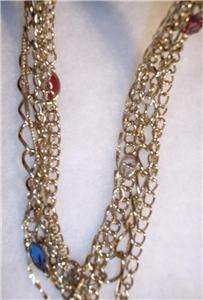 VINTAGE MULTI STRAND COLORED NAIVETES, GOLD PLATED NECKLACE.  