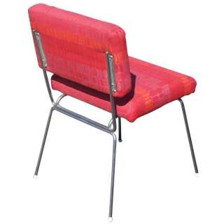 Mid Century Chrome Geometric Red Side Chair  