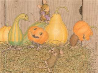 HOUSE MOUSE Wood Mounted Rubber Stamp Fall Hay Day Pumpkins 