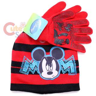 Disney Mickey Mouse Gloves Beanie Set Red 1