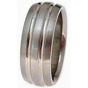  Titanium Ring # 46 Domed Two Round Grooves Brushed Center 