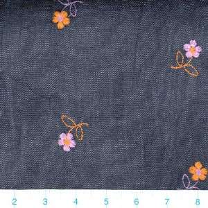  58 Wide Embroidered Denim Lavender Floral Fabric By The 