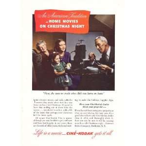 1944 Ad Kodak Home Movies on Christmas Night Original Vintage Print Ad