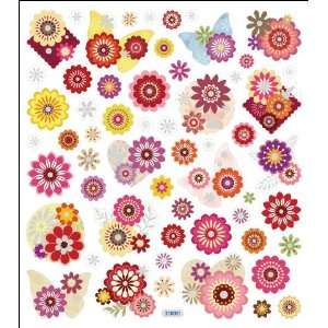  Multi Colored Stickers Pink & Yellow Flowers Glitter Arts 