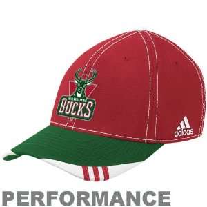 adidas Milwaukee Bucks Red Green Official On Court Flex Fit Hat (Small 