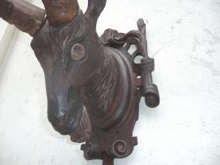   CARVED WOODEN HEAD OF AN IBEX on WONDERFULLY CARVED PLAQUE  