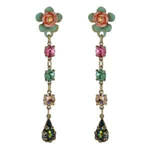 Michal Negrin Dangle Earrings with Hand Painted Flowers, Tear Drops 