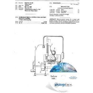 NEW Patent CD for HYDROELECTRICAL CONTROL FOR A ROTARY SURFACE GRINDER