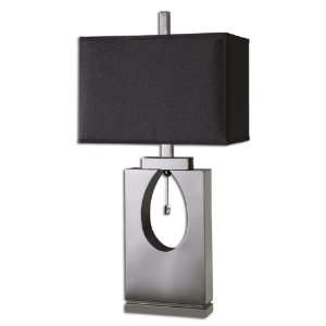  34 Plated Black Chrome Black Linen Hardback Table Lamp 