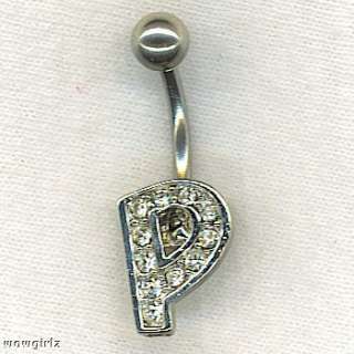 BELLY RING   INITIAL  P    RHINESTONE LETTER  