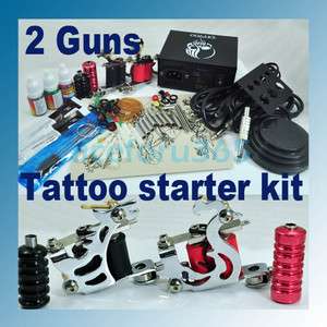   Beginner Kit Machine 2 Gun needles Inks Supply Set Equipment New