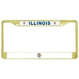  Illinois IL State Flag Gold Tone Metal License Plate Frame 