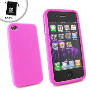 Hot Pink Protective Impact Absorbing Skin Case for AT&T Apple iPhone 4 