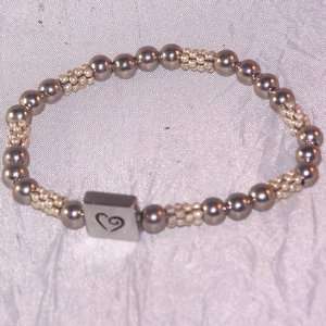   Silver Stretch Bead Bracelet with Heart and D Initial 