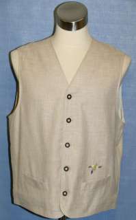 BEIGE Men German COTTON LINEN Dress Suit Coat VEST 44 L  
