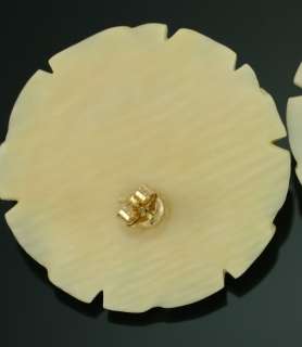 Vintage 14k Yellow Gold Faux Ivory Carved Rose Flower 30 mm Big 