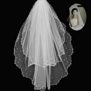 2T Layer 100cm Cathedral In White Ivory Bead Wedding Bridal Veil BV04 