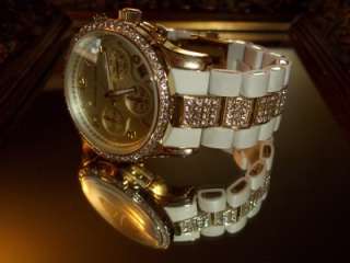   CHRONO Watch GOLD Bezel Crystal *BLING* DESIGNER MK5210 *LUXE  