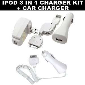  3 in 1 iPod Charger Kit Home/Travel Charger Car Charger 