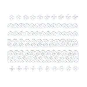 Iridescent Glitter White Scalloped Lace Trim Strip Nail Stickers 