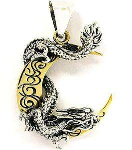 JAPANESE DRAGON GOLD MOON STERLING 925 SILVER PENDANT NEW JAPAN 
