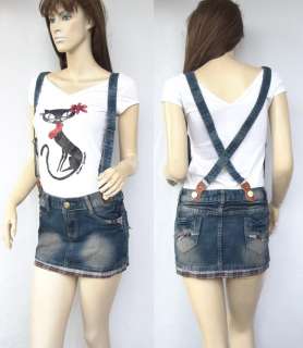 Party Casual Blue Jeans Overalls Mini Skirt XS L 012  