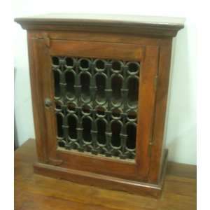  Indian Wooden Cabinet Iron Jali, 58cm Length, 30cm Width 