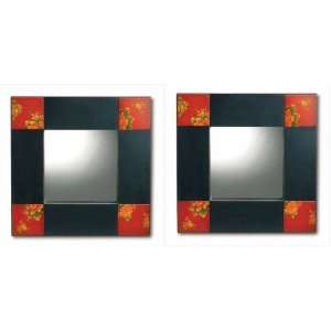  Flowers Accents Mirrors Set of 2
