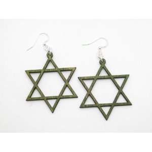  Apple Green Jewish Star of David Wooden Earrings GTJ 
