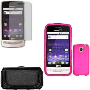 iNcido Brand LG Optimus M MS690 Combo Rubber Hot Pink Protective Case 