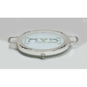  Elegant Silver Plated & Glass Matzah Plate on Legs
