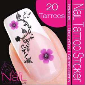    Nail Tattoo Sticker Blossom / Ornament   black / lilac Beauty