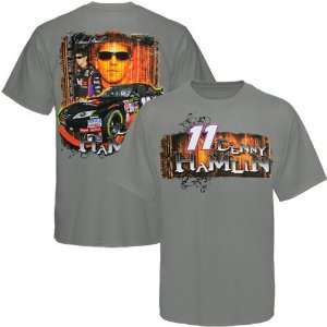  #11 Denny Hamlin Gray Front and Back T shirt Sports 