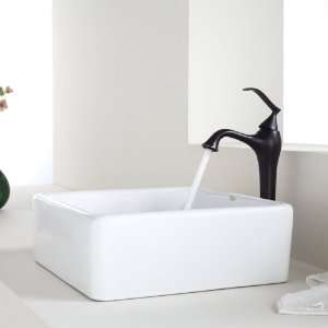 Kraus C KCV 120 15000ORB White Square Ceramic Sink and Ventus Faucet 