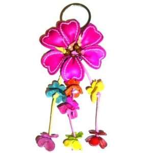  Tribe leather bright pink flower handbag charm / key fob Jewelry