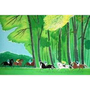  Cavaliers en Foret   Le Printemps by Serge Lassus, 30x23 