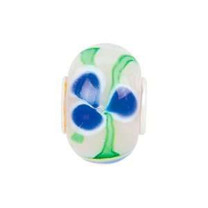  Kera Blue Flower Green Swirl Glass Bead Jewelry