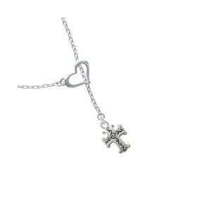   Cross with Antiqued Decoration Heart Lariat Charm Necklace Arts