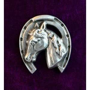  Large Horse Head Brooch   Solid Pewter 