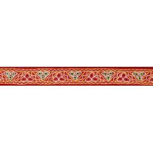 Maroon Fabric Border from Kutch with Mirros   Pure Cotton (Sold by the 