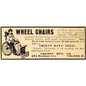  1911 Ad Wheel Chairs Invalids Gordon Manufacturing Co 