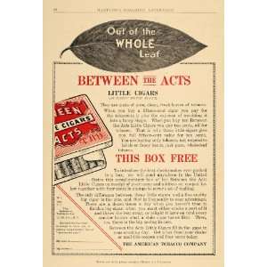  1909 Ad Between The Acts Little Cigars Tin Tobacco Smoke 