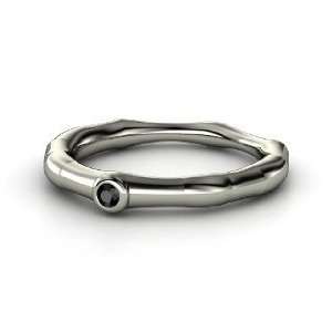   Bamboo One Stone Ring, 14K White Gold Ring with Black Diamond Jewelry