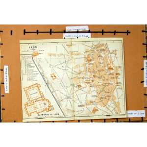  Map 1913 Street Plan Town Leon Spain Catedral