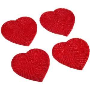  DII Glass Beaded Red Heart Shape Coaster, Set of 4