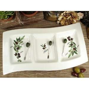  Wedding Favors 3 Section wavy dish w olive design (Set of 