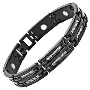 Brand New Mens Black Titanium Magnetic Bracelet With Silver Carbon 