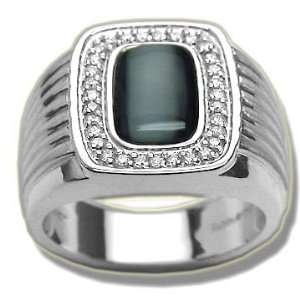  .25 ct Synthetic Grey Cats Eye Closed Back White Mens Ring 