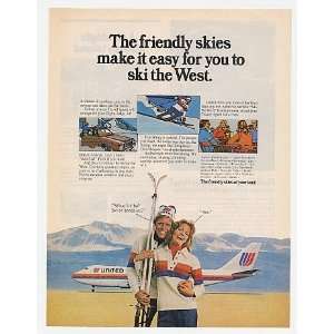  1975 United Airlines Friendly Skies Ski the West Print Ad 