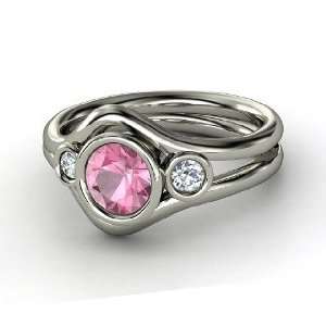Sheltering Sky Ring, Round Pink Tourmaline 14K White Gold Ring with 
